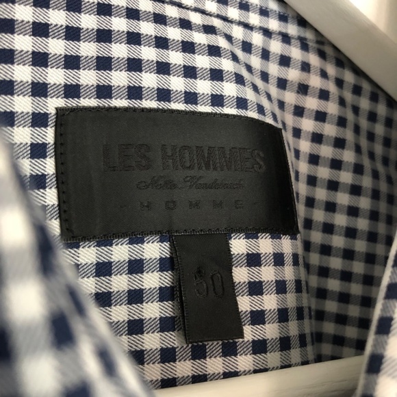 Les Hommes Long Sleeve Gingham Button Front Shirt 50 - Picture 3 of 13